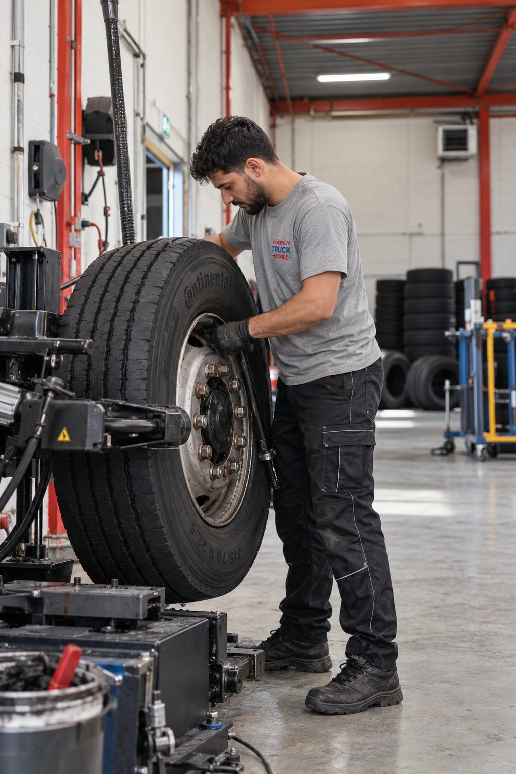 Tyre work at the machine in the workshop