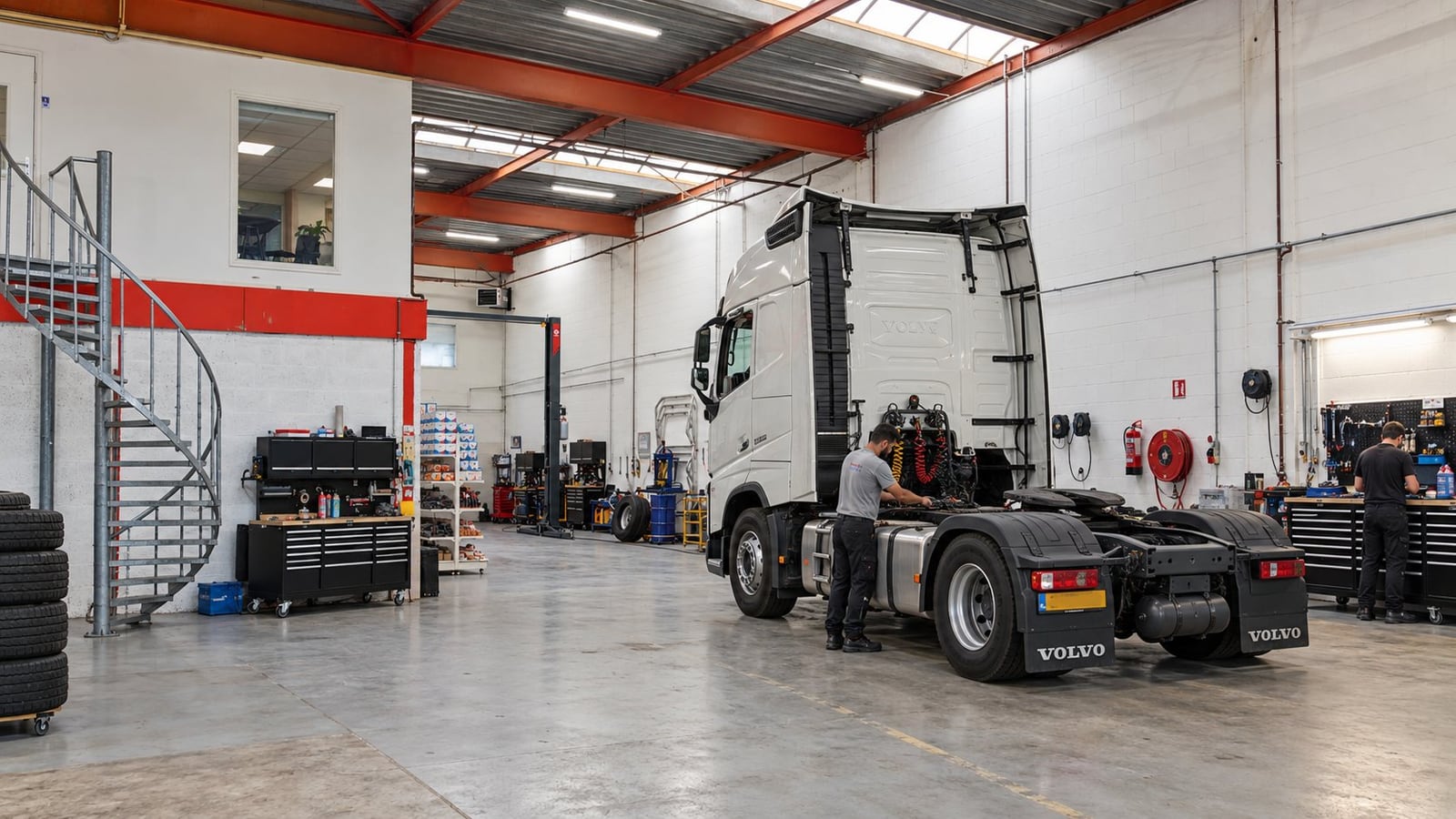 Volvo truck and technician in the Halfweg workshop